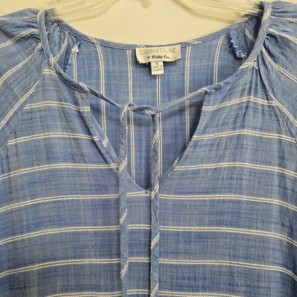 Signature by Robbie Bee Boho Blue and White Stripe Tiered Dress Bell Sleeve Sz S - Picture 4 of 12